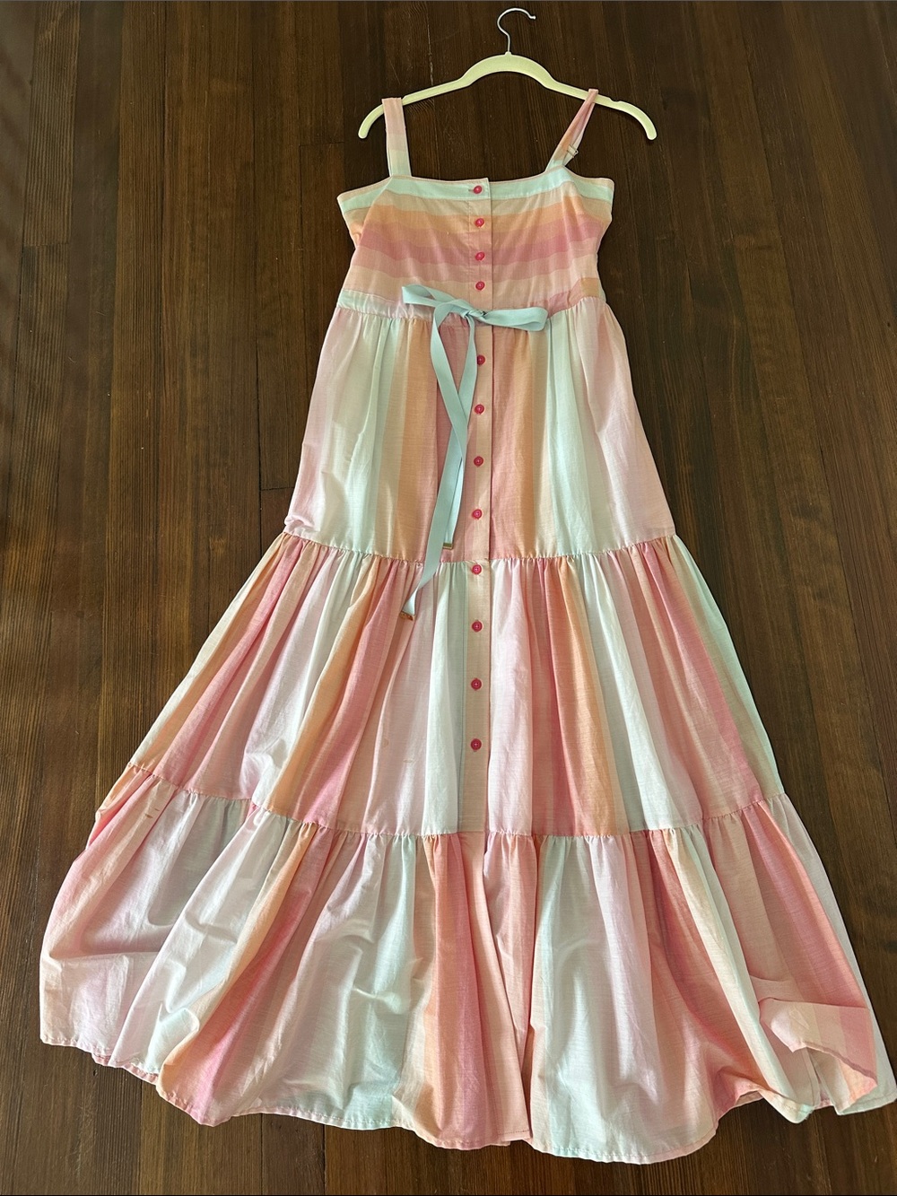 Tanya Taylor Striped Pink & Coral Maxi with Waist Tie